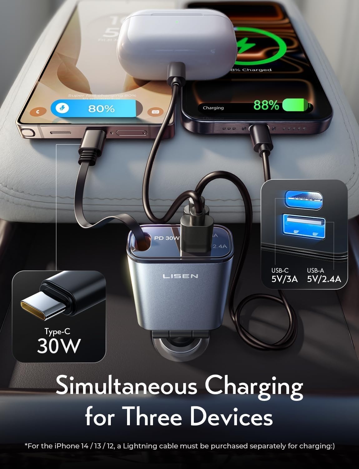 LISEN Retractable Car Charger