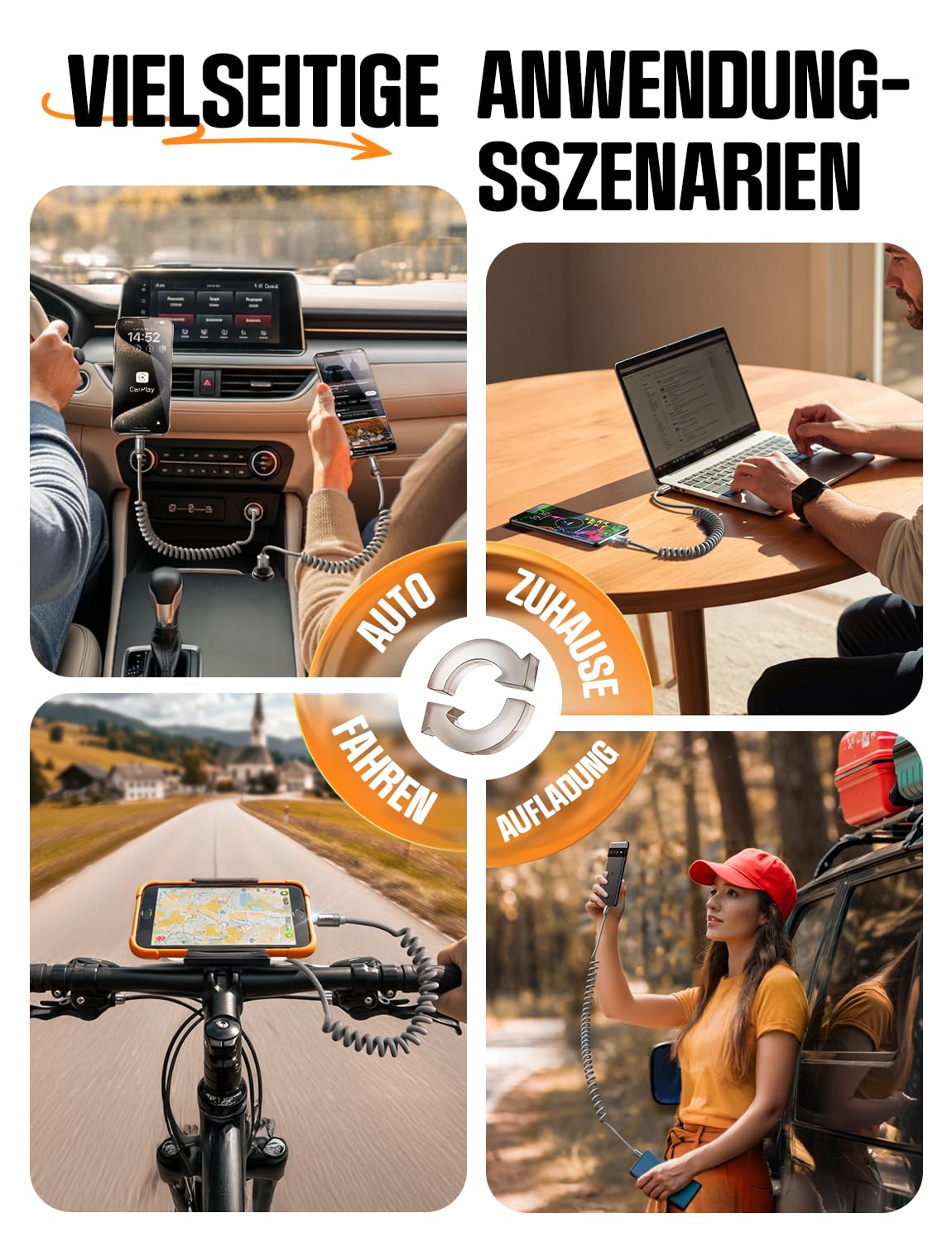 LISEN Aufgerolltes USB-C Kabel 2-Pack