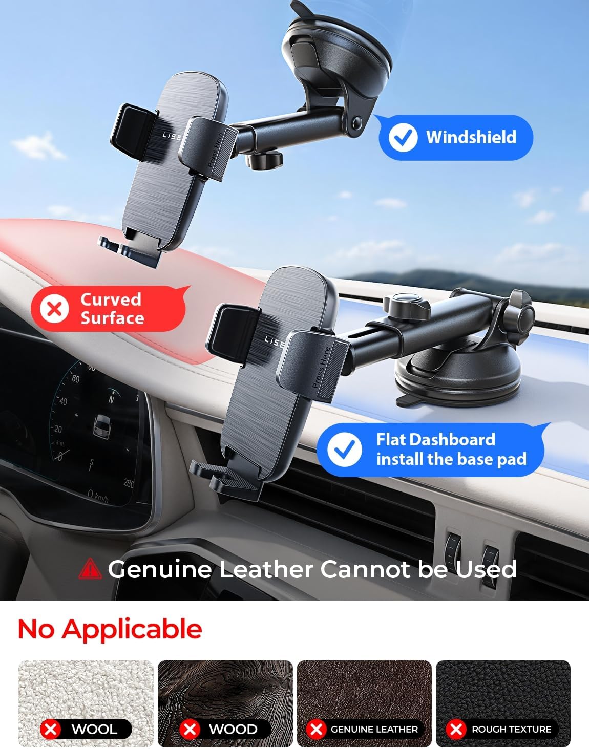 LISEN Car Phone Holder, Mobile Dashboard Phone Holder for Cars Air Vent