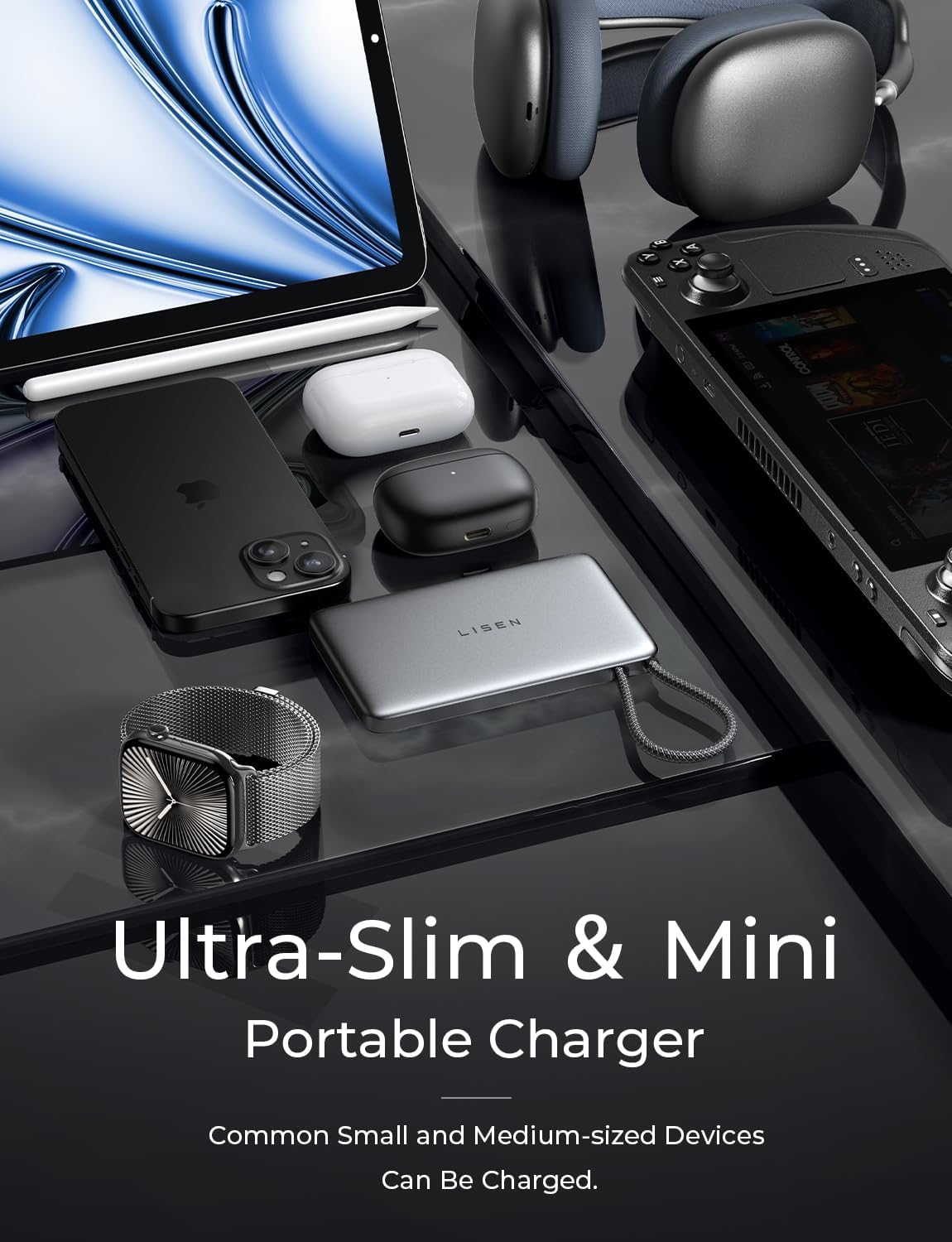 LISEN 0.5'' Ultra Slim MagSafe Power Bank for iPhone and Apple Watch