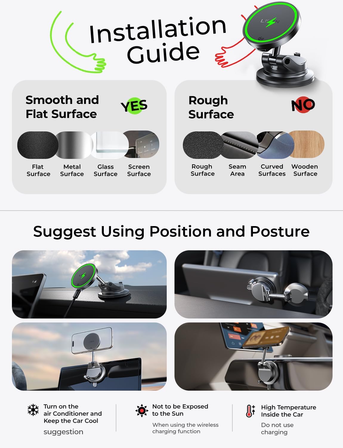LISEN for Qi2.2 25W MagSafe Car Mount Charger,Magnetic Wireless Car Charger