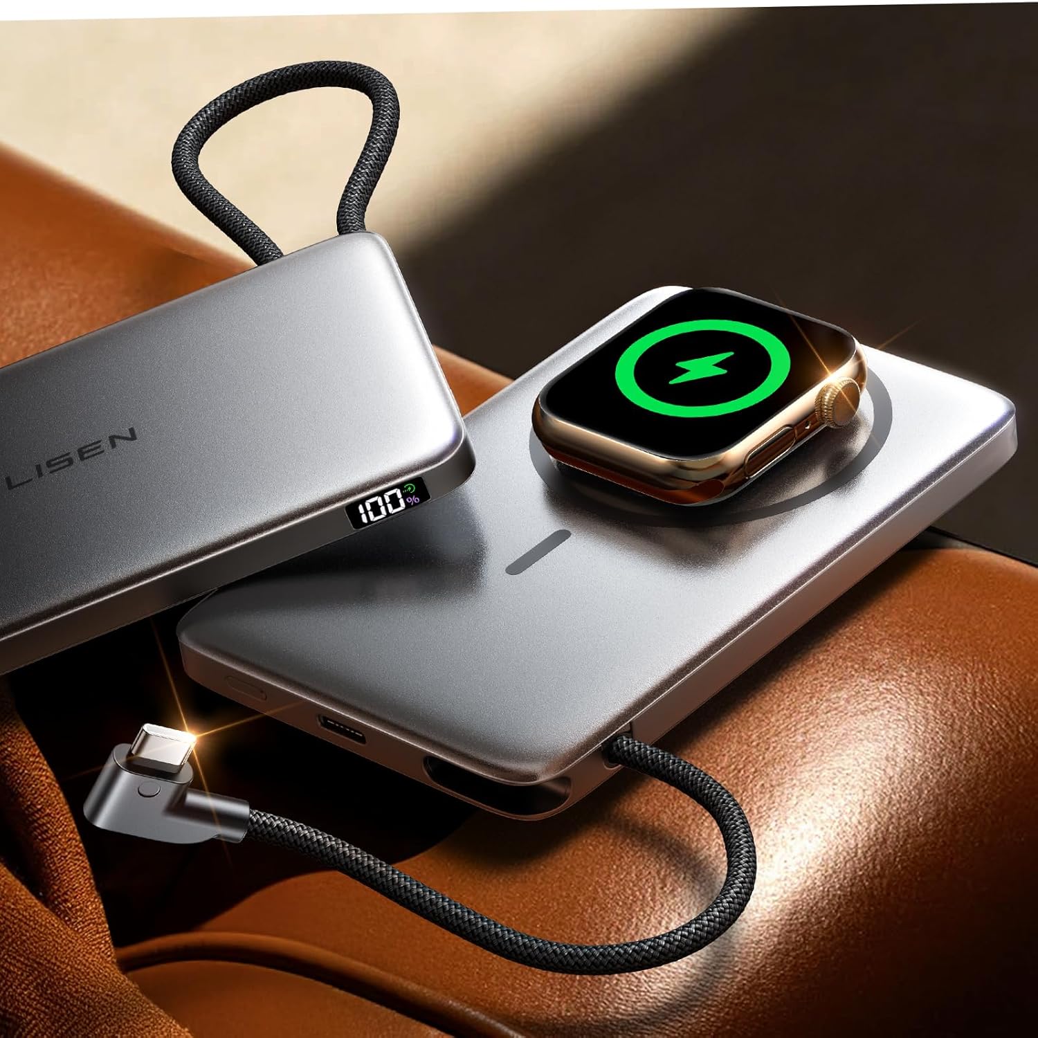 LISEN 0.5'' Ultra Slim MagSafe Power Bank for iPhone and Apple Watch