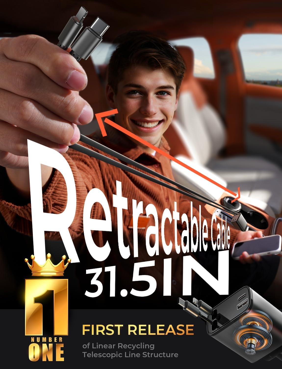 LISEN Retractable Car Charger for iPhone 17