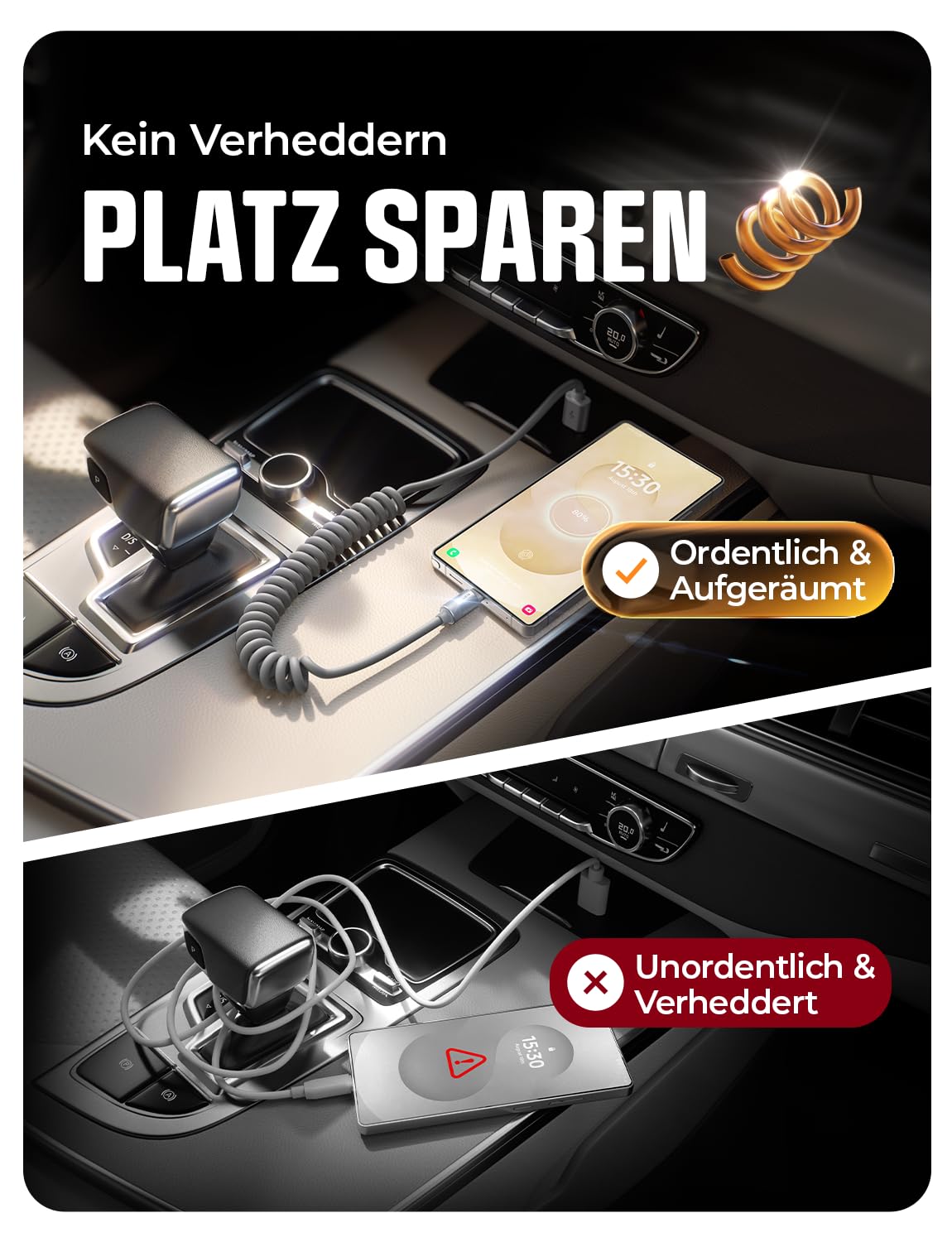 LISEN Aufgerolltes USB-C Kabel 2-Pack