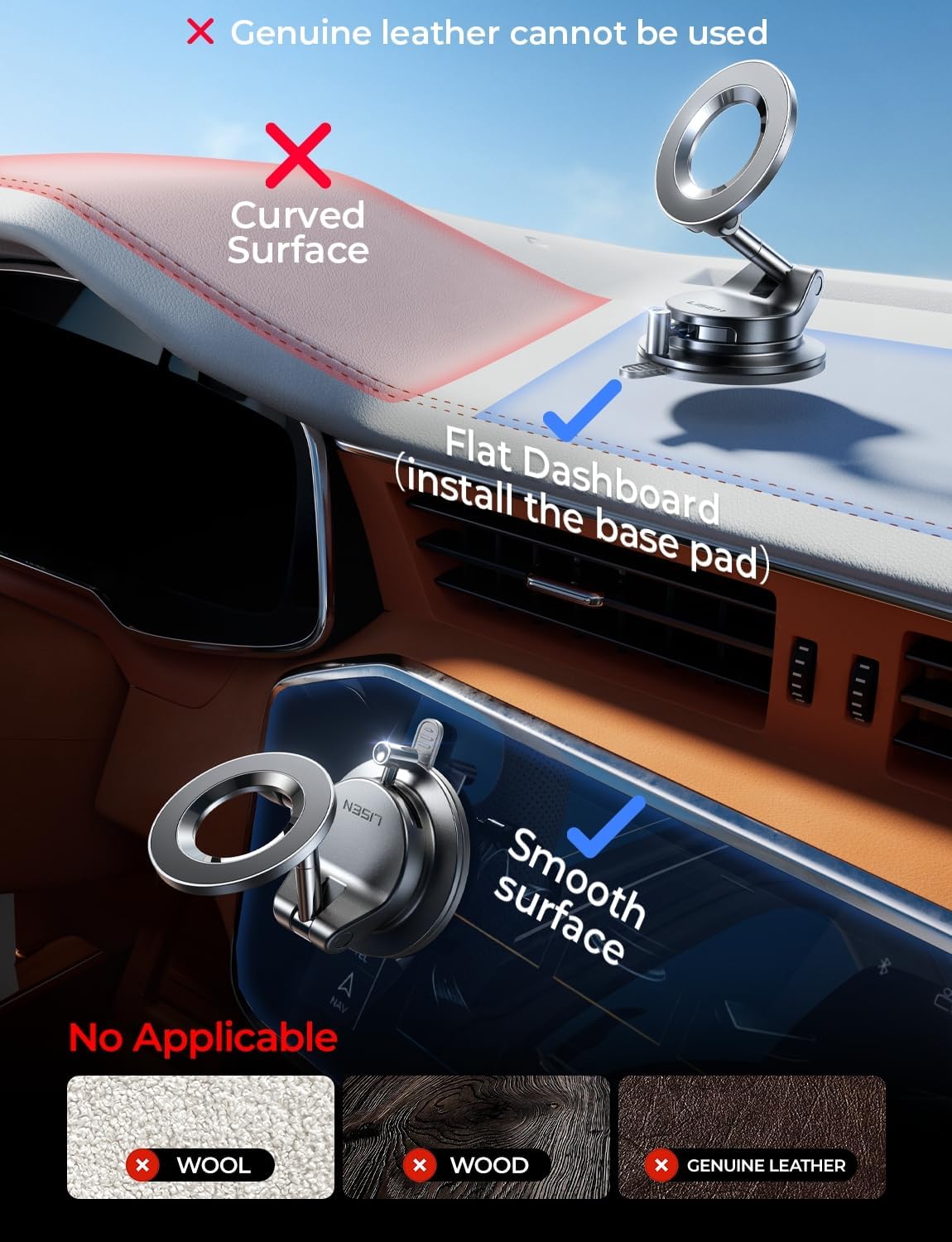 LISEN for Magsafe Car Mount, Cell Phone Holders for Your Car