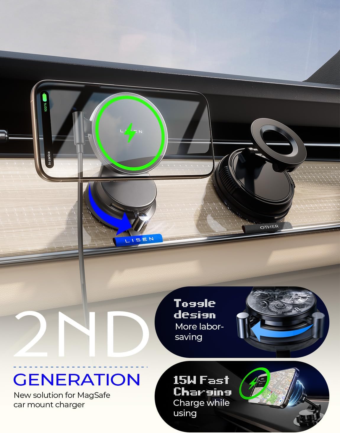 LISEN 15W Magsafe Car Mount Charger