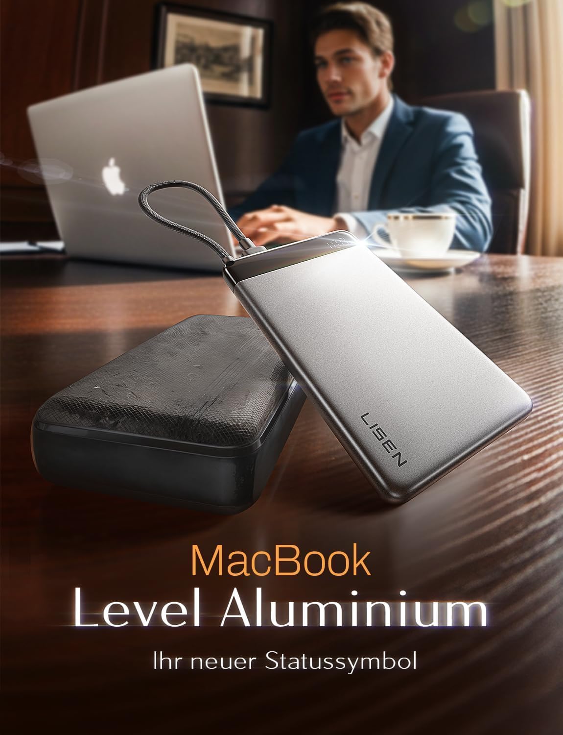 LISEN Slim Powerbank mit Kabel für