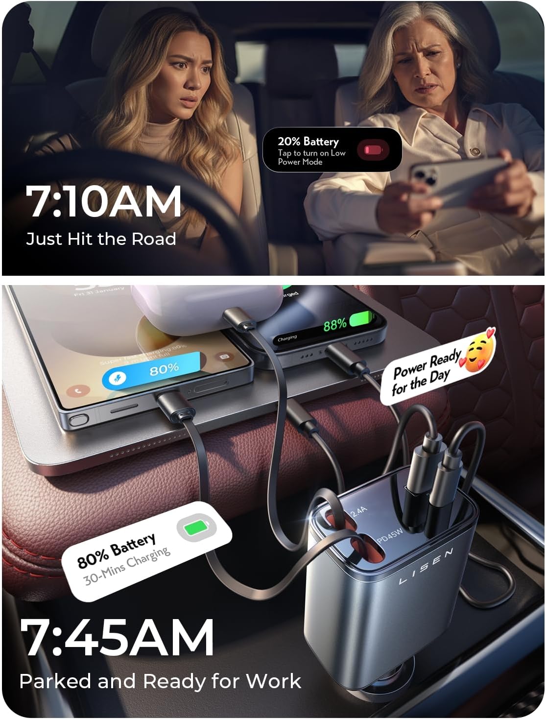 LISEN Retractable 84W Fast Car Charger
