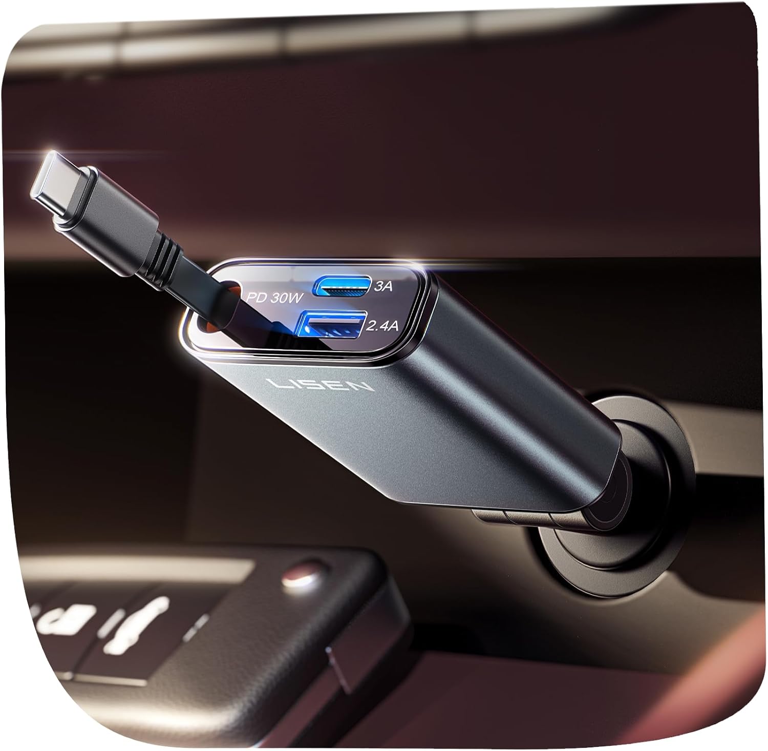 LISEN iPhone 16/15 Car Charger USB C Fast Charging Retractable