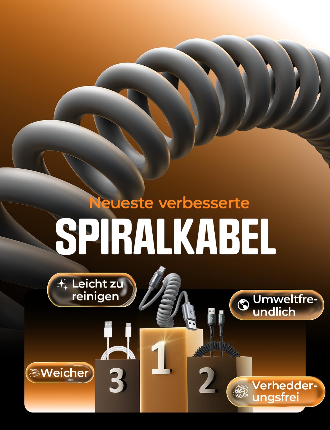 LISEN Aufgerolltes USB-C Kabel 2-Pack