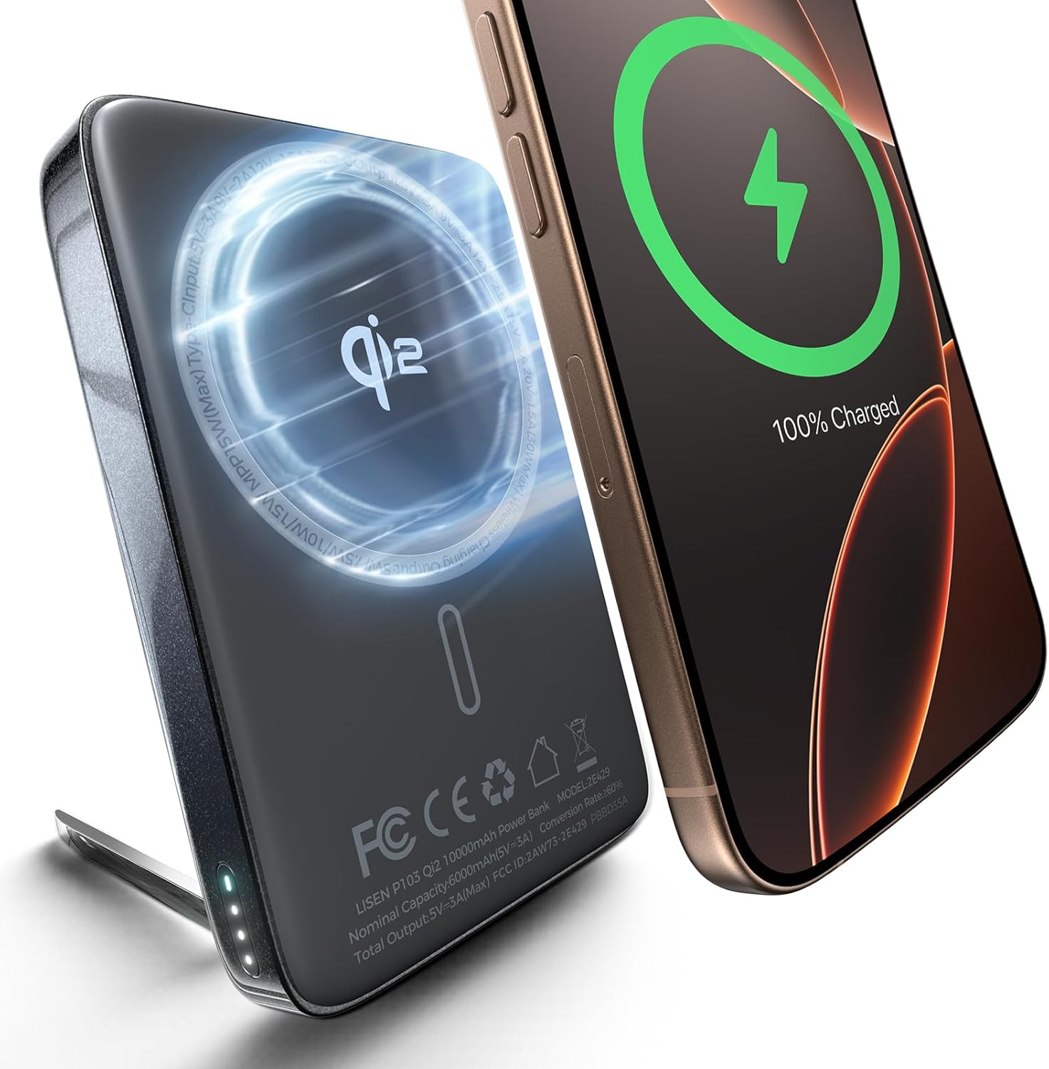 LISEN Qi2 Certified 15W Portable Charger Power Bank