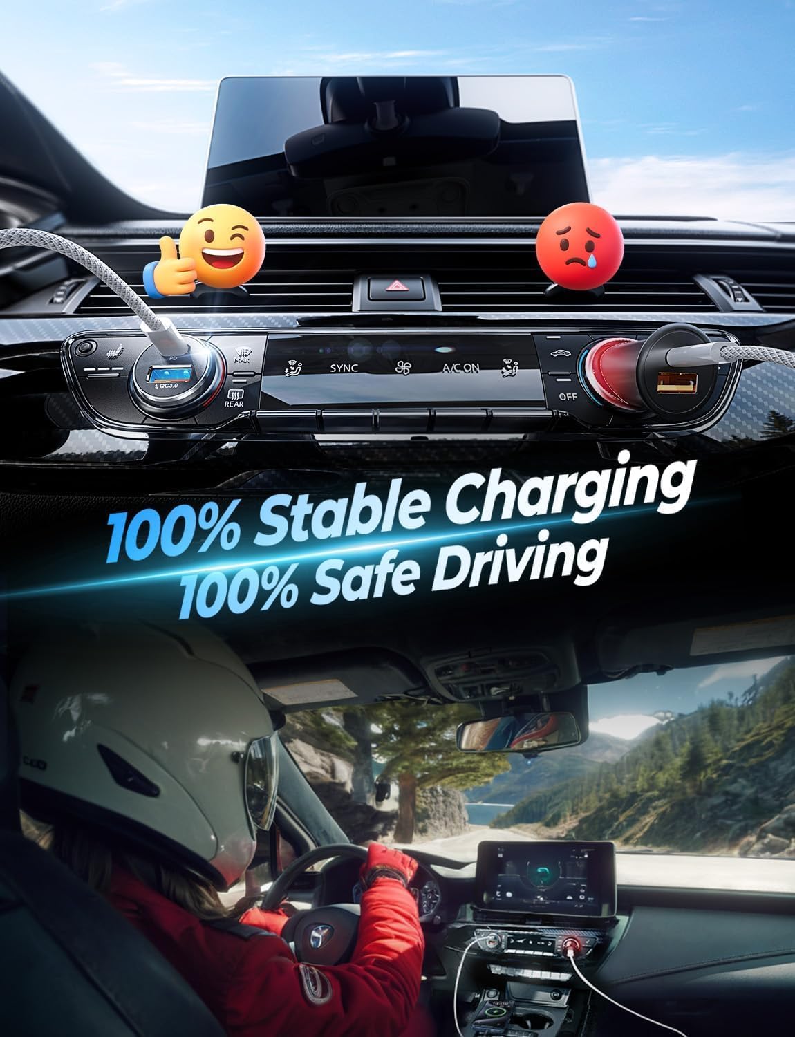 LISEN Car Charger, 69W Cigarette Lighter USB Charger