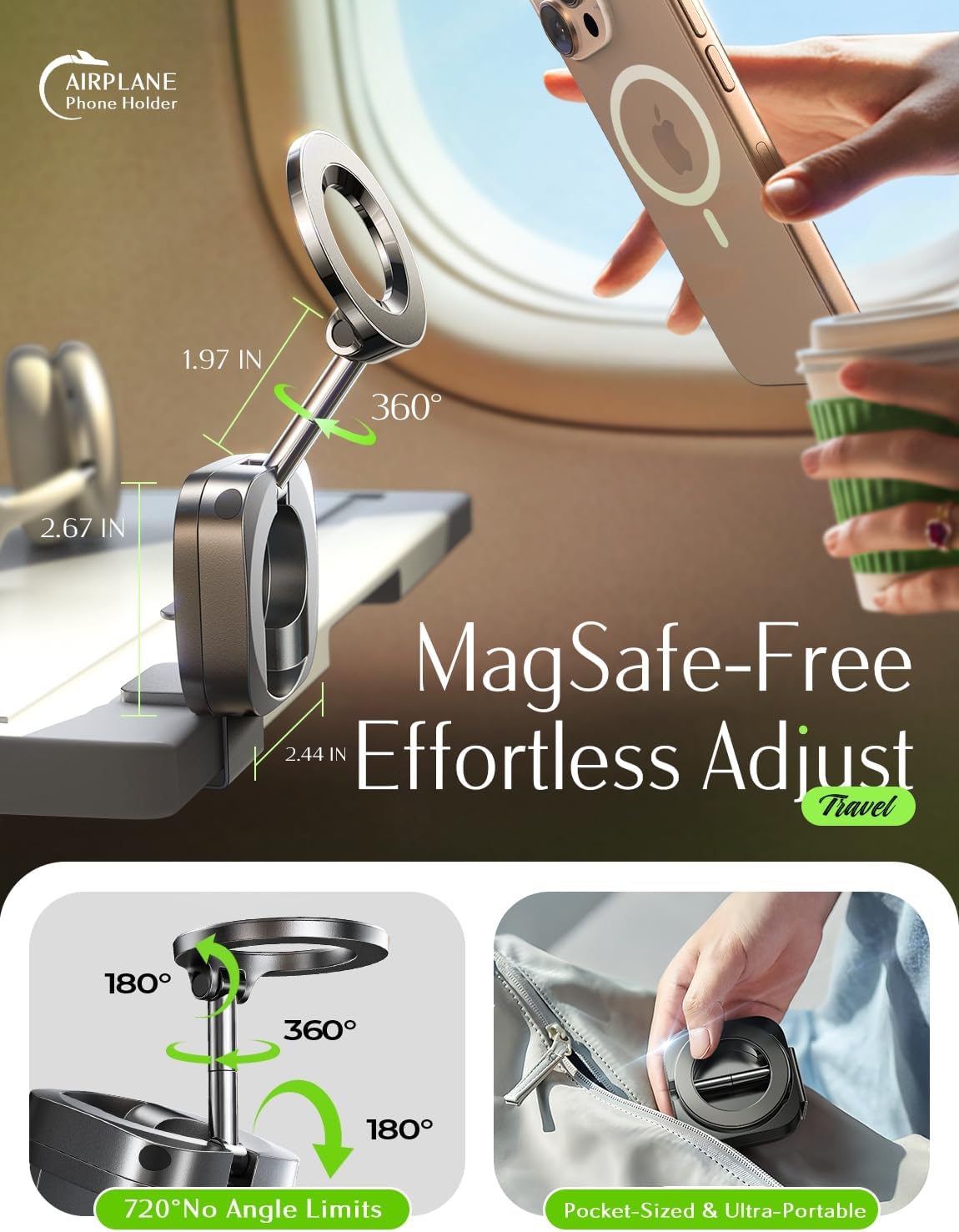 LISEN Universal Flight Airplane Phone Holder Mount for Magsafe
