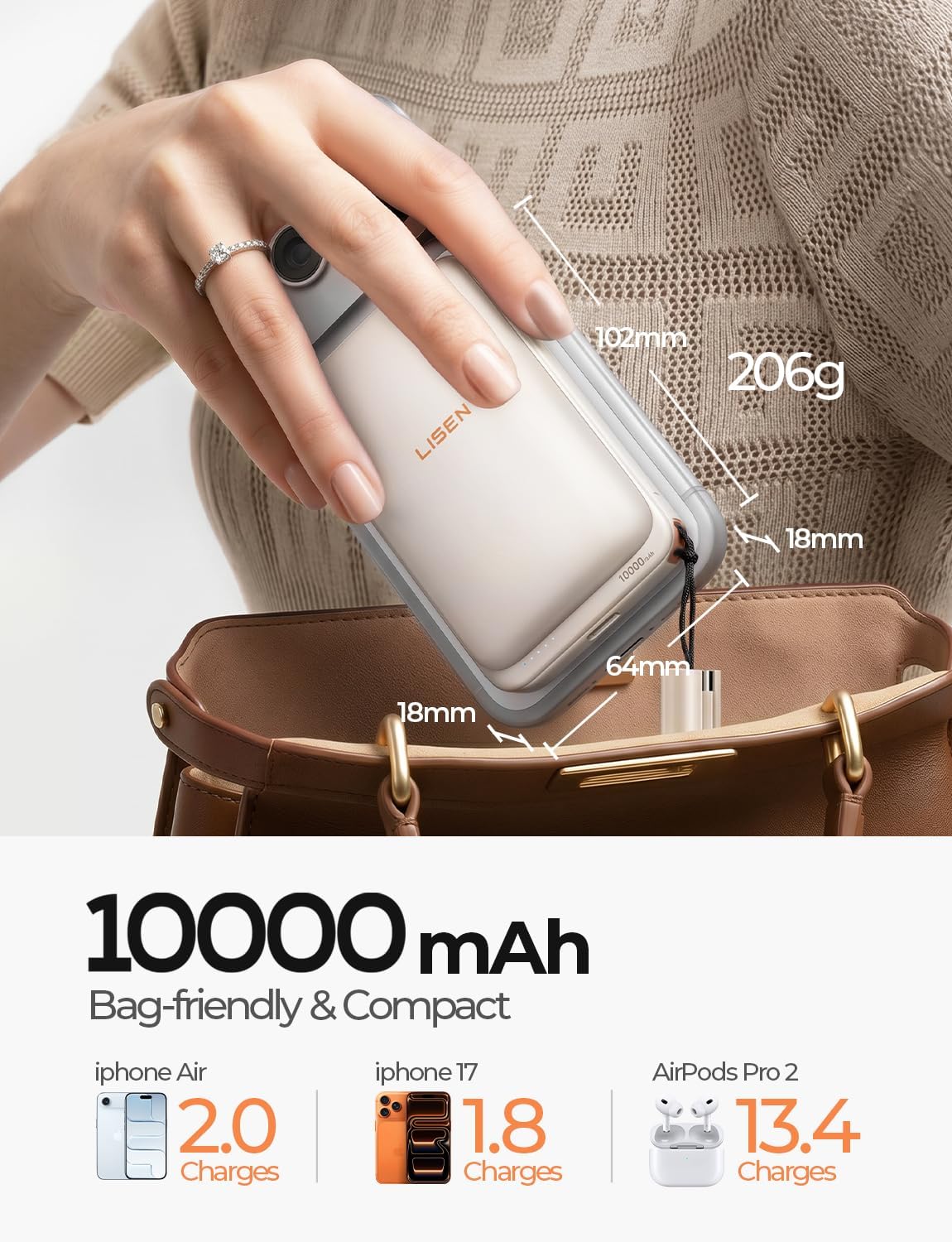 LISEN Qi2.2 25W for Magsafe Power Bank(Khaki)