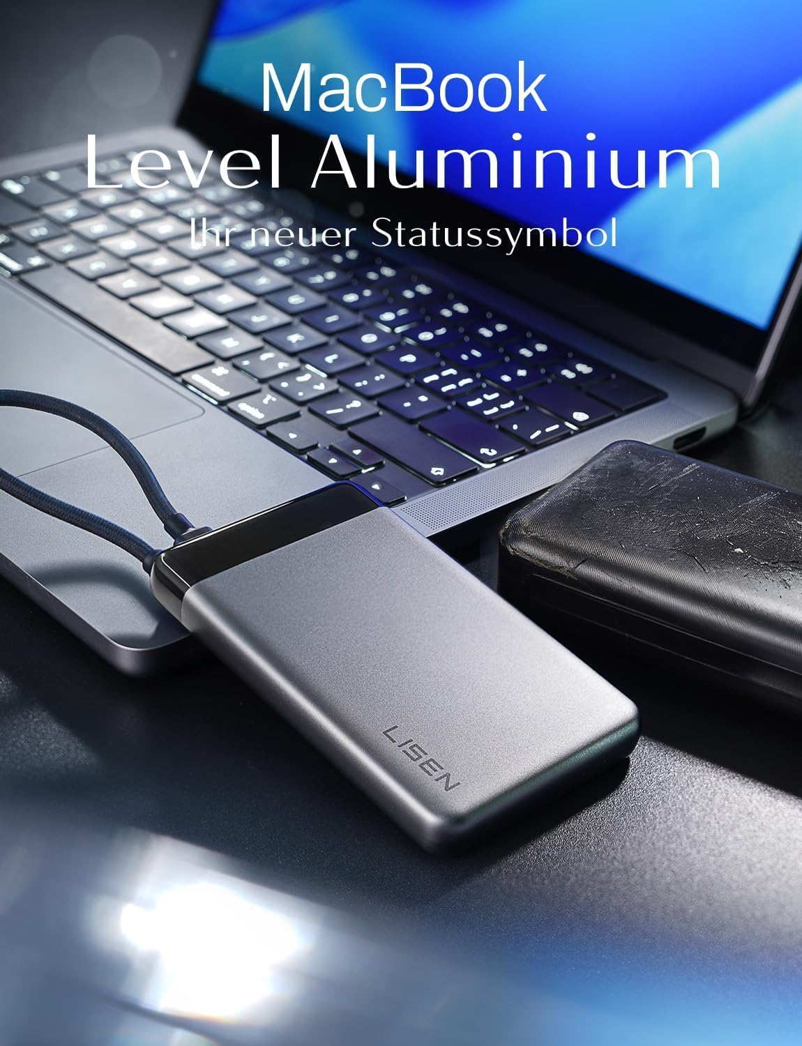 LISEN Slim Powerbank mit Kabel für