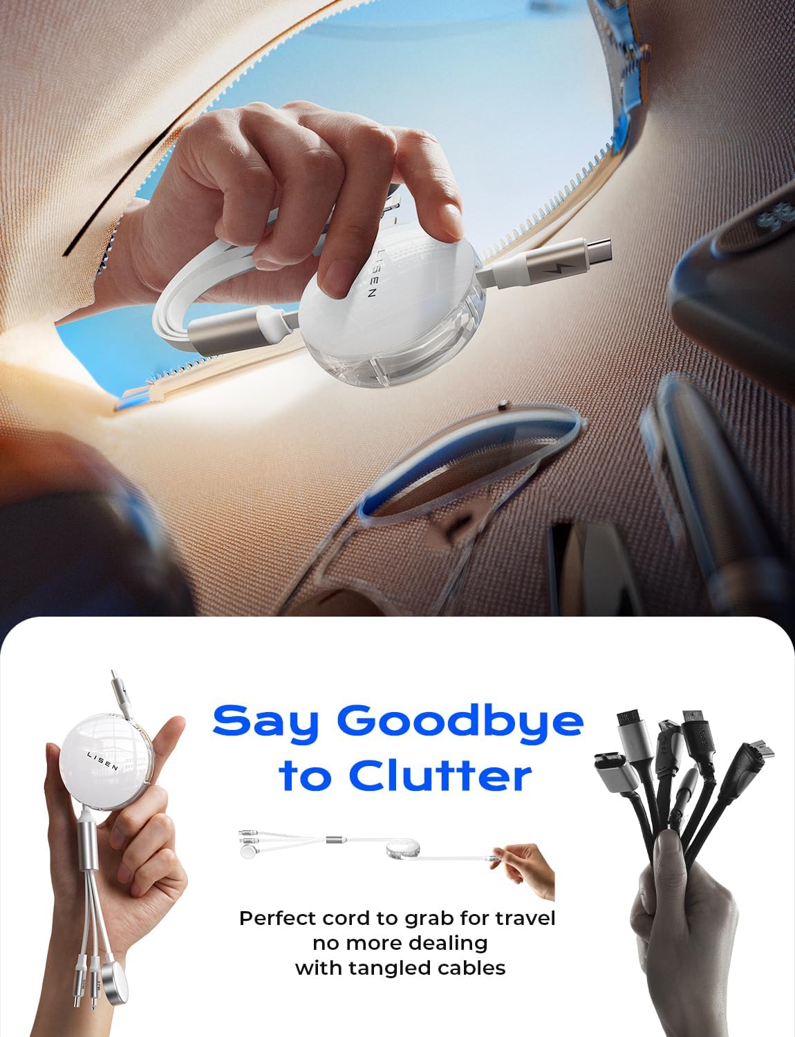 LISEN 3 in 1 Retractable USB C Cable