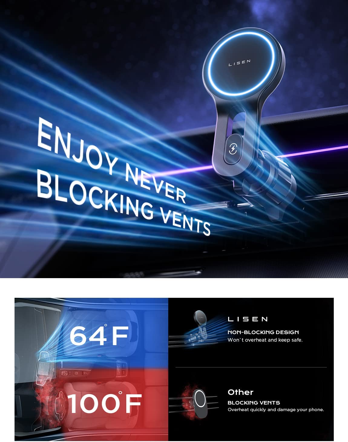  LISEN Phone Holders for Your Car [Enjoy Never Blocking