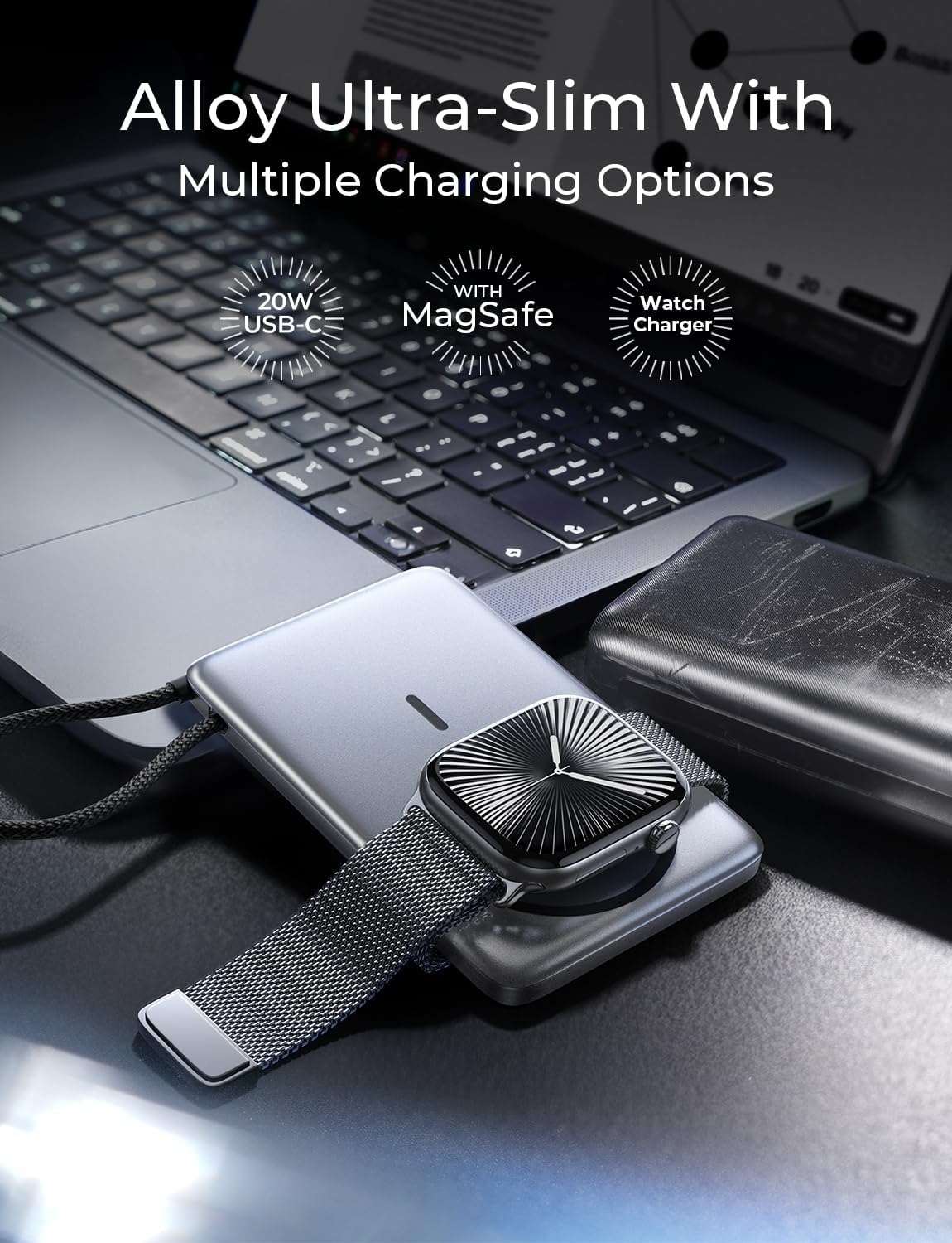 LISEN 0.5'' Ultra Slim MagSafe Power Bank for iPhone and Apple Watch
