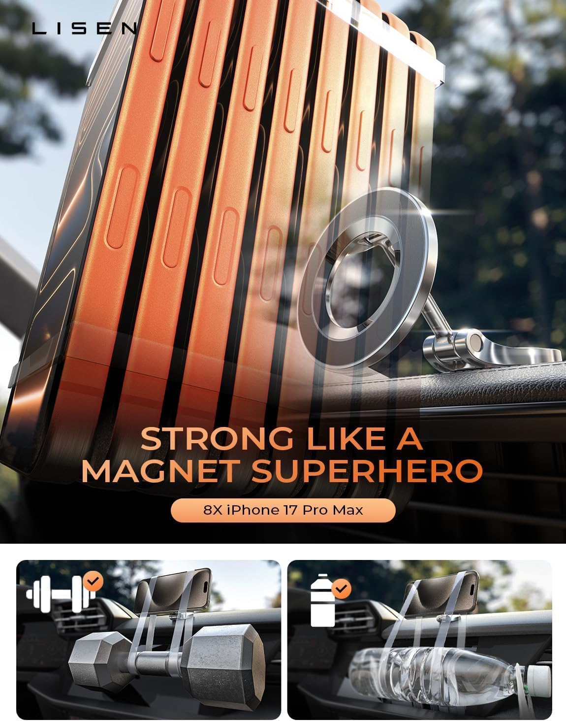 LISEN for MagSafe Car Mount 2 Pack, Classic Magnetic Phone Holder for Car