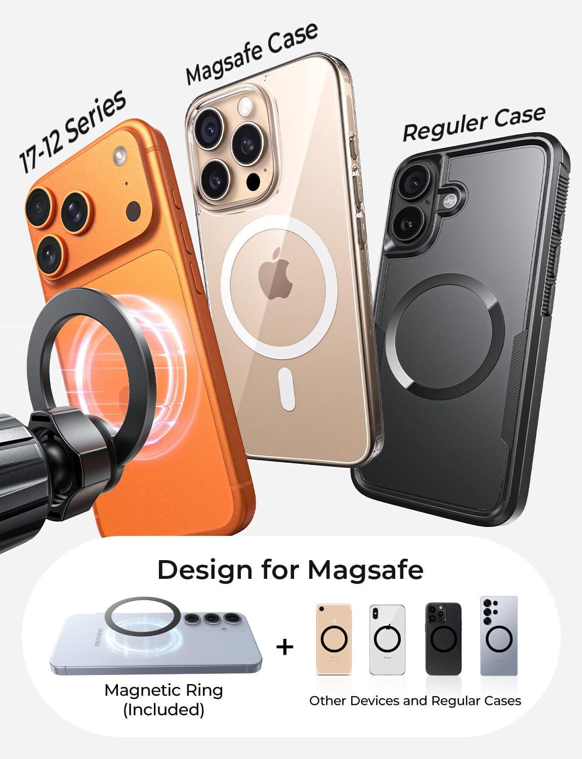 LISEN for MagSafe Car Mount,Magnetic Phone Holder Car,2-in-1 Vent Dashboard
