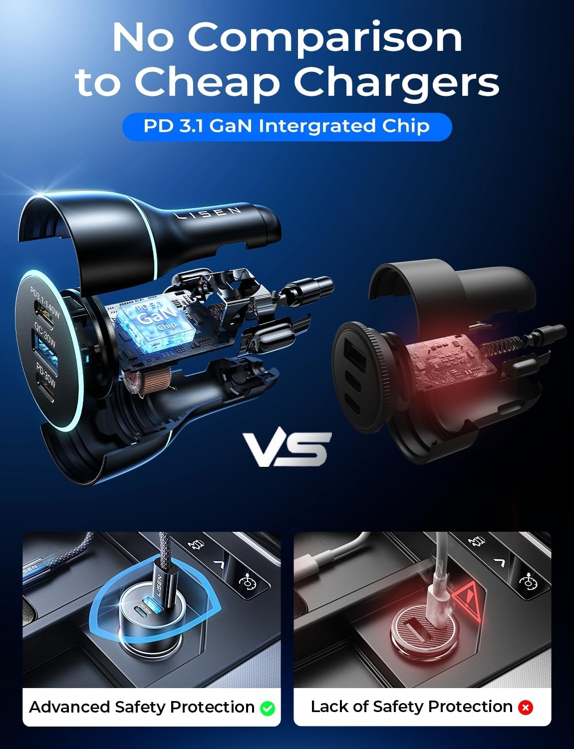 LISEN 170W Dual Port Fast Car Charger