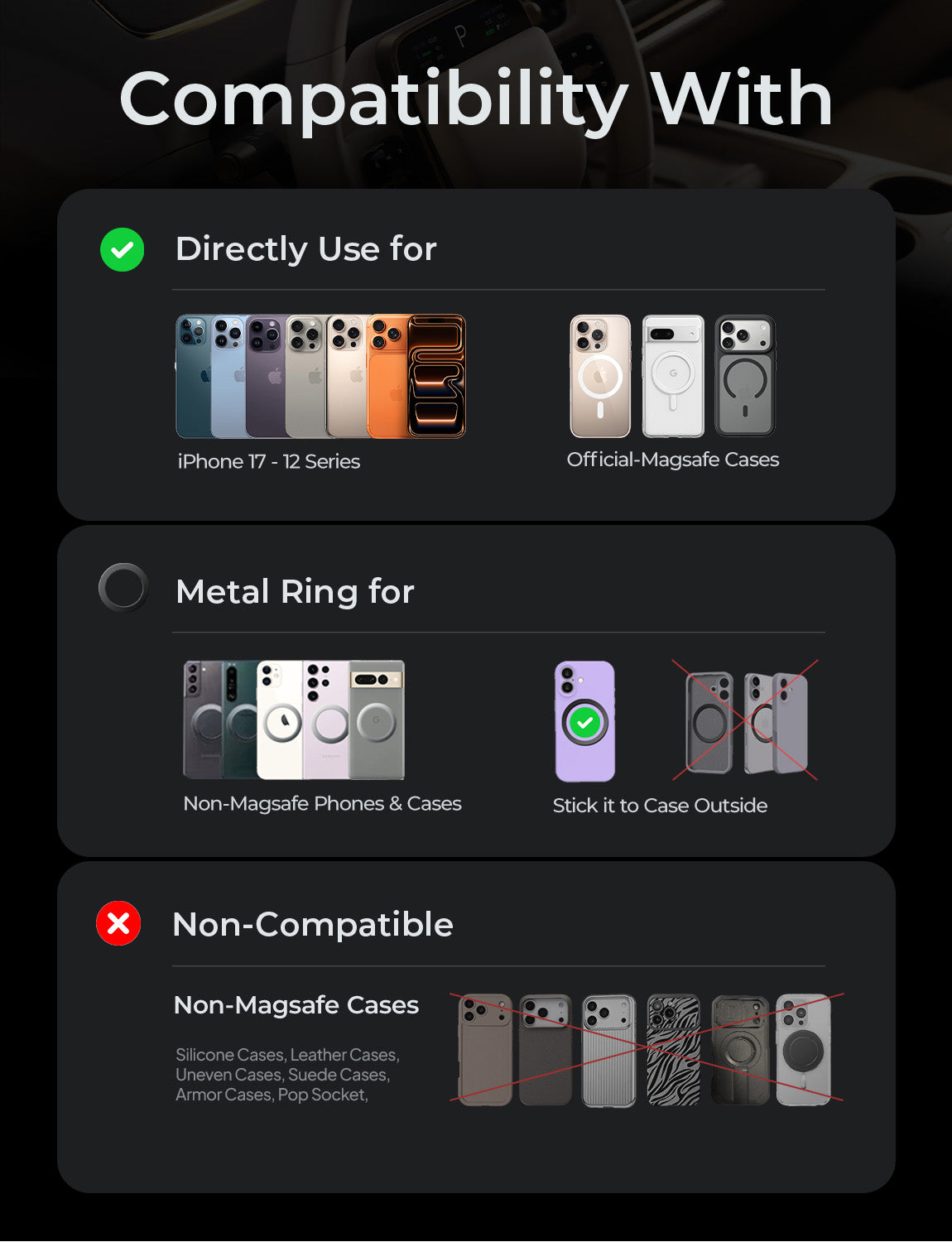 LISEN for MagSafe Car Mount, Magnetic Phone Holder for Car, Vacuum Suction Cup Phone Mount, Magnetic Car Phone Mount 24 Strong Magnets, 360° Adjustable Memory Alloy Bendable Arm for iPhone 17 Pro Max