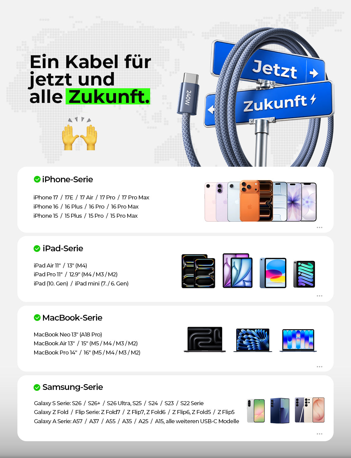 LISEN 240W USB C Kabel, PD 3.1 USB C Ladekabel, USB C auf USB C Kabel Set