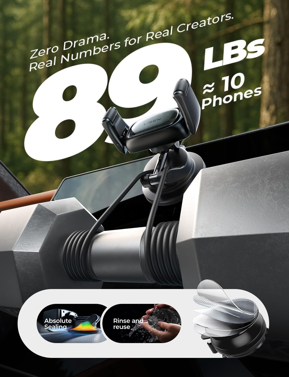 LISEN Suction Phone Mount for Car，Auto-Adjusting Phone Holder