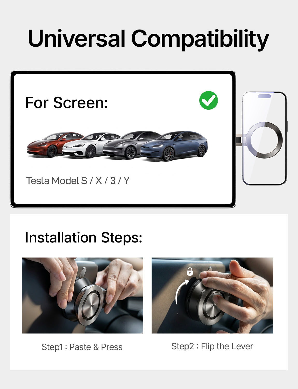 LISEN Tesla Phone Mount [Integrated and High-Efficiency] Magsafe Car Mount