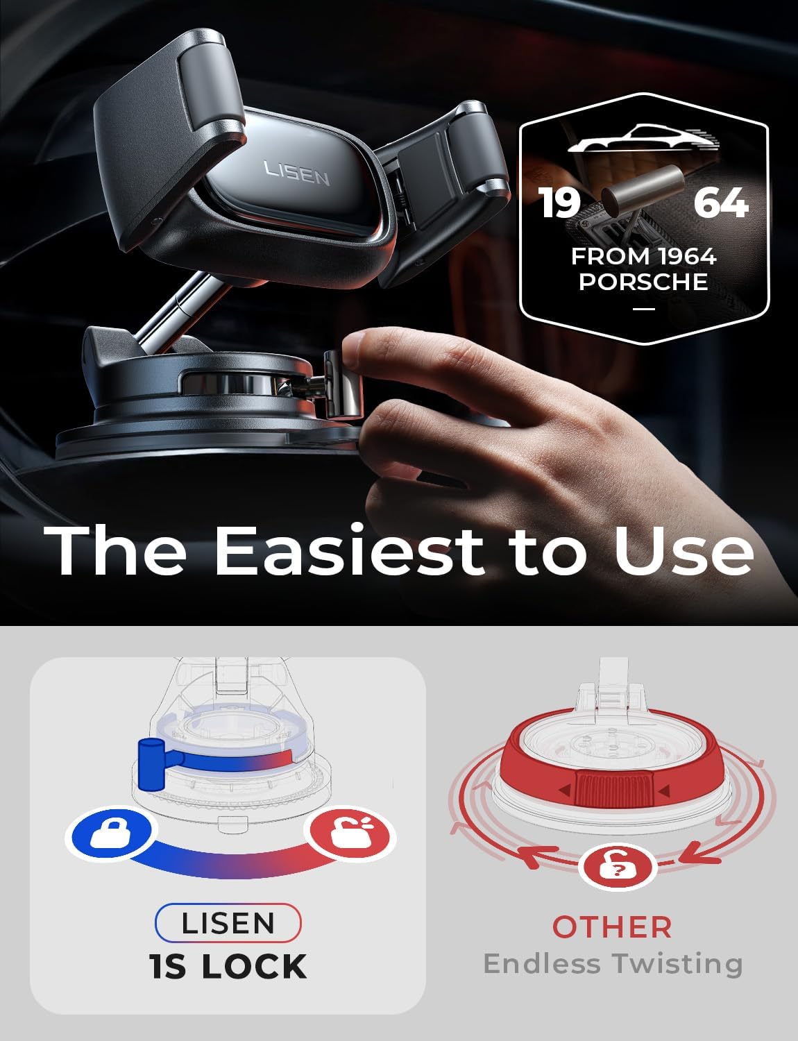 LISEN Suction Phone Mount for Car，Auto-Adjusting Phone Holder