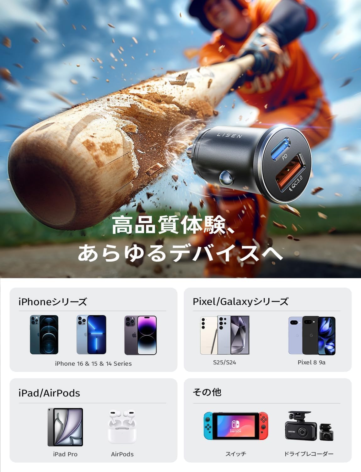 LISEN 54W Dual Port Car Charger Adapter