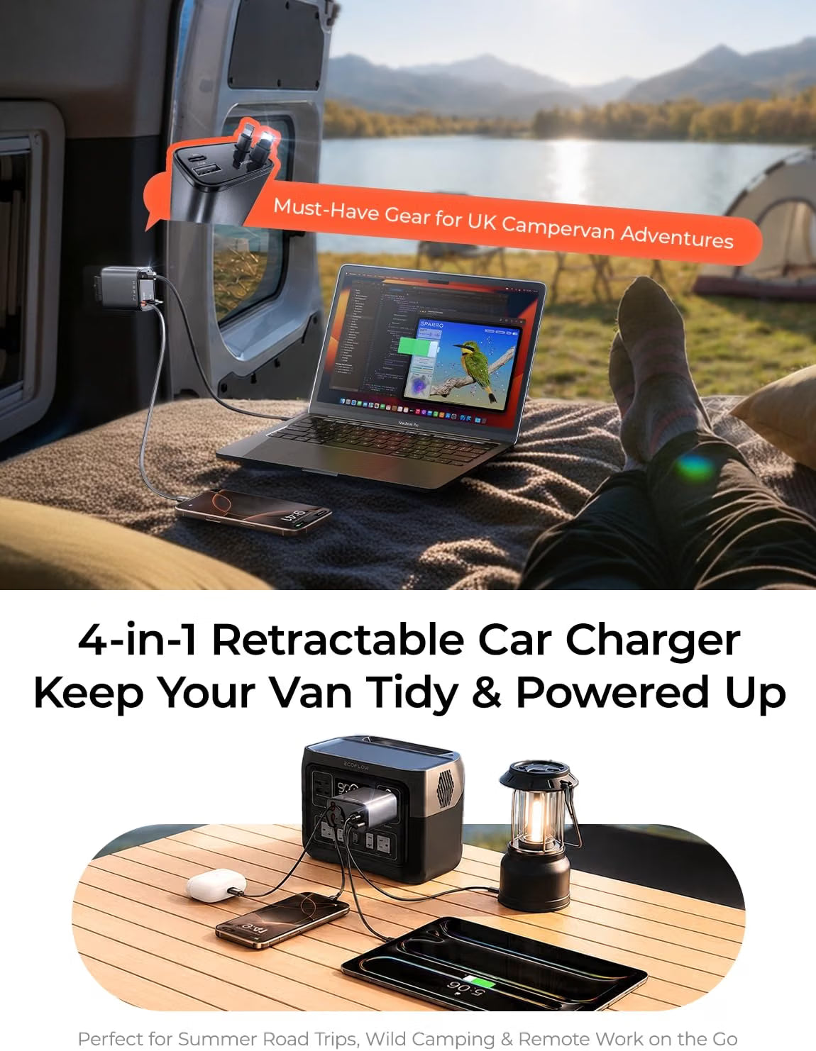 LISEN Retractable Car Charger Fast Charge 84W Car Accessories Gifts for Men