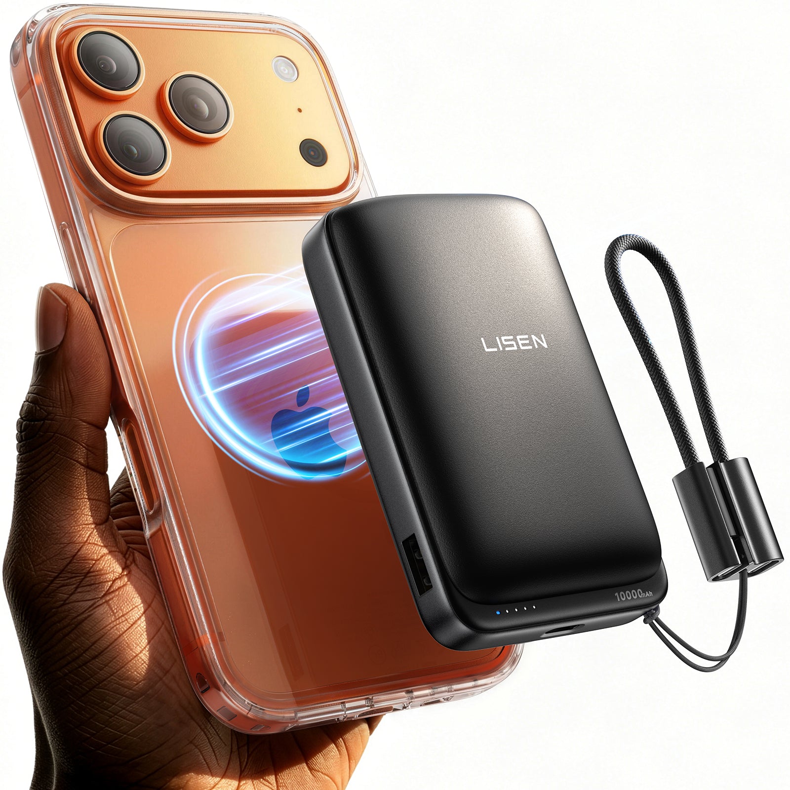 LISEN 10000mAh Qi2 MagSafe Power Bank with Detachable Cable