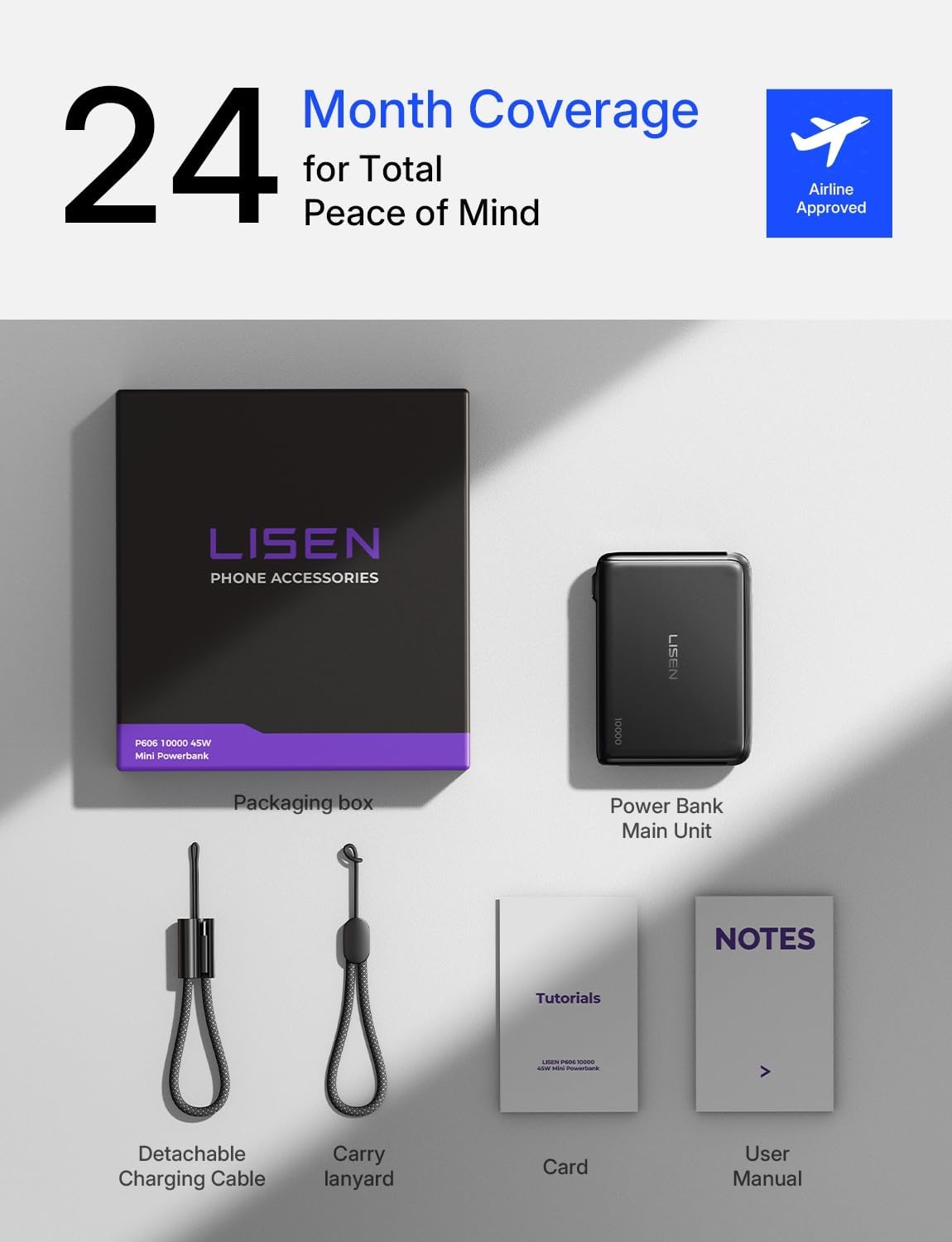 LISEN P606 45W 10K Mini Power Bank with USB-C Cable