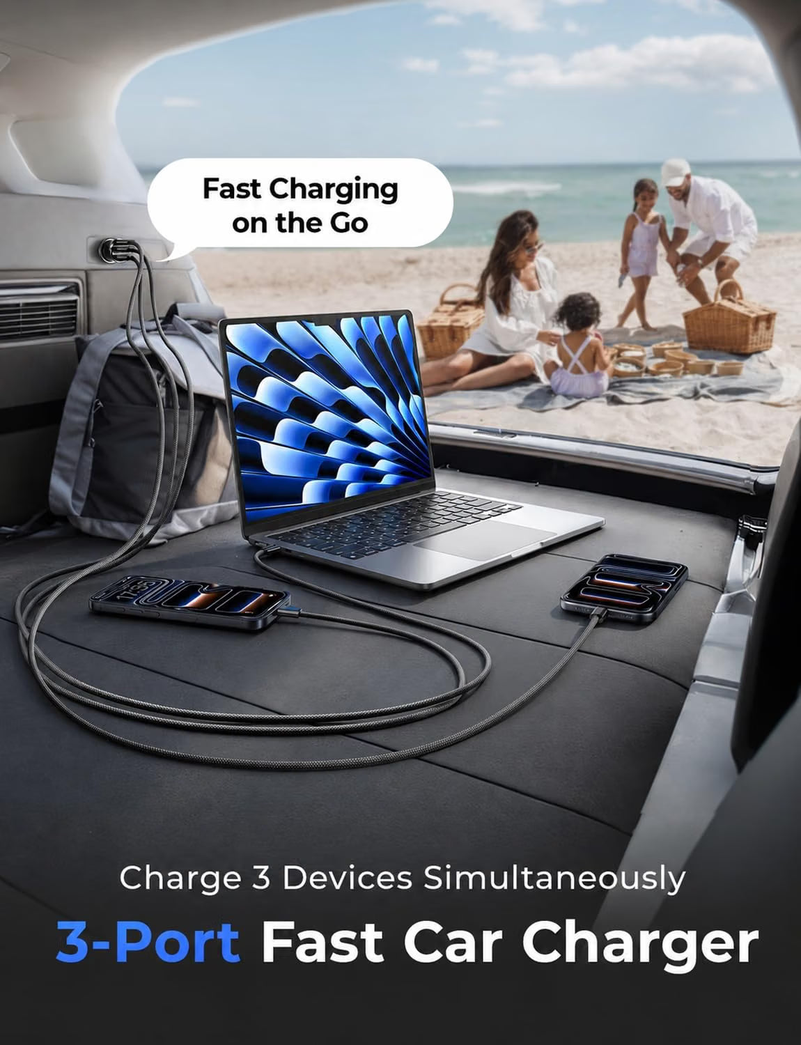 LISEN Smallest USB C Car Charger Fast Charge 3‑Port (36W PD/33W PPS/QC3.0)