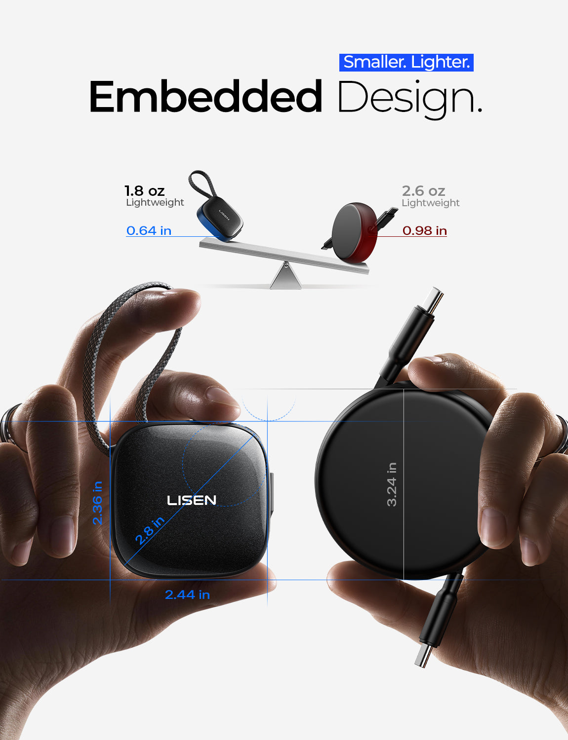 LISEN Single-Pull 240W Retractable USB C Cable Retractable Car Charger Cord