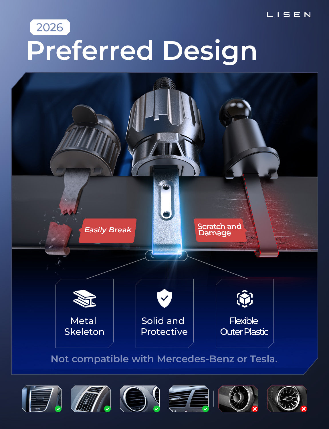 LISEN for Qi2.2 25W MagSafe Car Mount Charger, [Stable & Fast Charging] Magnetic Wireless Car Charger, Car Phone Holder Charger Fits iPhone 17 Pro Max Plus Air 16/15/14/13/12 Series,Pixel 10 Pro XL