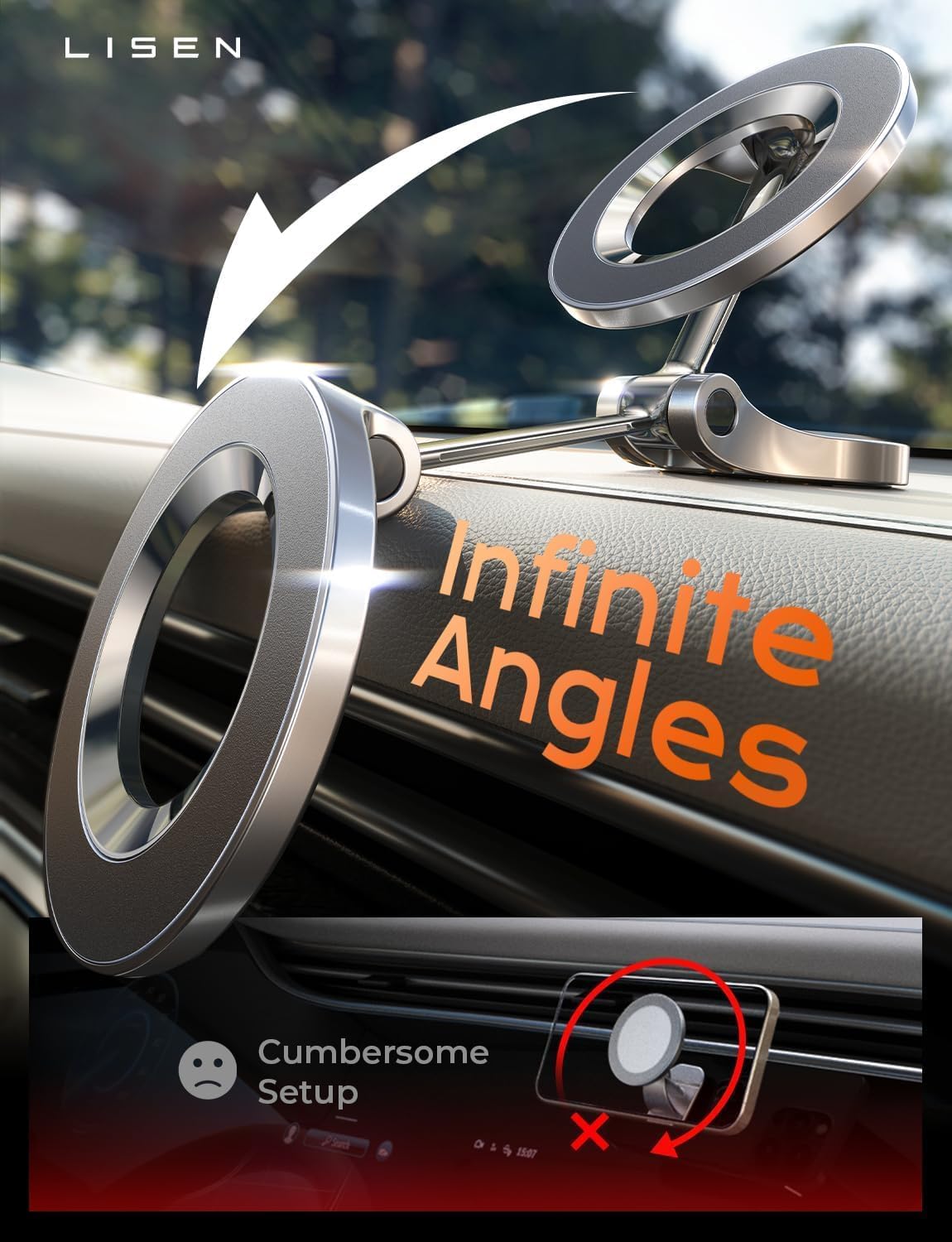 LISEN for MagSafe Car Mount [24 Strong Magnets] Magnetic Phone Holder 360°