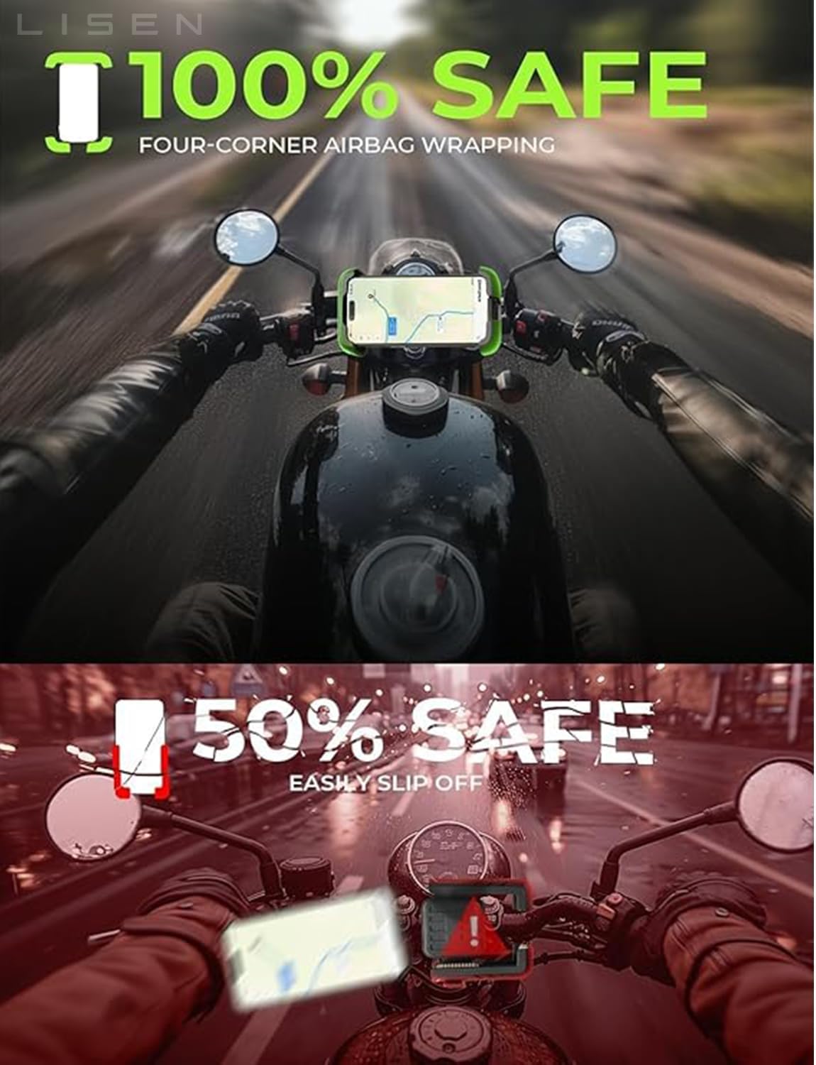 LISEN Bike Phone Mount Holder, [1s Quick Lock] Motorcycle Phone Mount