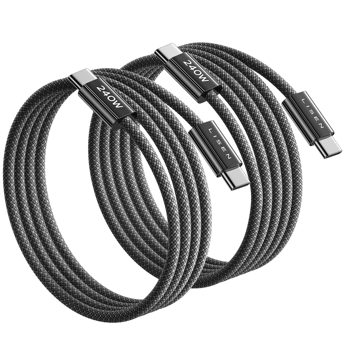 LISEN 240W USBC to USBC Cable [2-Pack 1m+2m] C to C Charger Cable Fast Charge Type C Charger Cable Fast Charging for iPhone 17 16 15 Pro Max, MacBook Pro/Air, iPad Pro, Galaxy S25, Switch 2, Midnight
