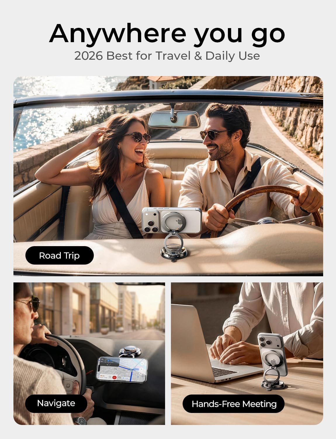 LISEN Magnetic Magsafe Phone Holder Suction Car Mount [20 Strongest Magnets＆All-Metal] LunaRing Car Phone Holder 360° Rotation Support Cellulaire Auto for Car Accessories iPhone 17 Pro Max 16 15 14