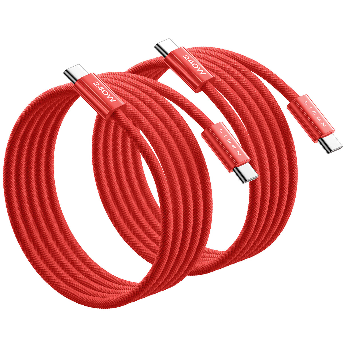 LISEN 240W USB C to USB C Cable [2-Pack 2m] USB C Charger Cable Red