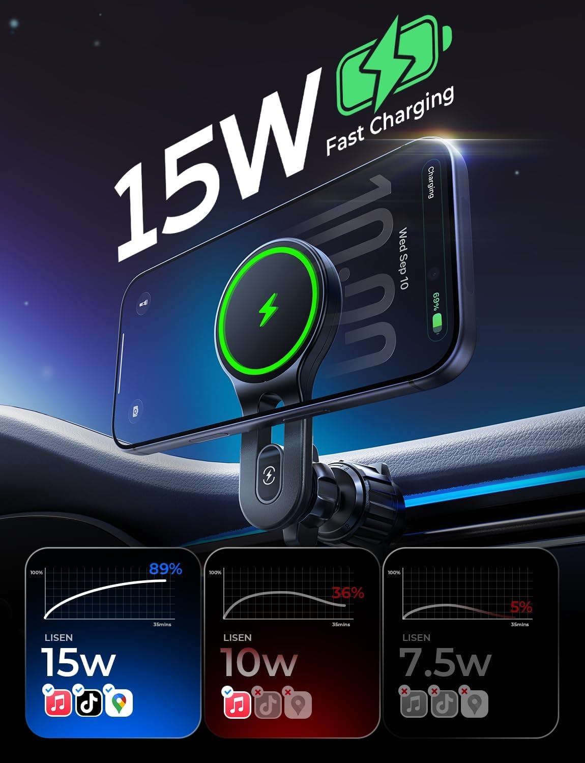 LISEN for Qi2 15W MagSafe Car Mount Charger for iPhone 18 Pro Max, Car Vent Magnetic Car Charger Stable Qi2 Wireless Charging Car Charger Mount Holder,Car Mount,Car Vent Mount for iPhone 18 17 16