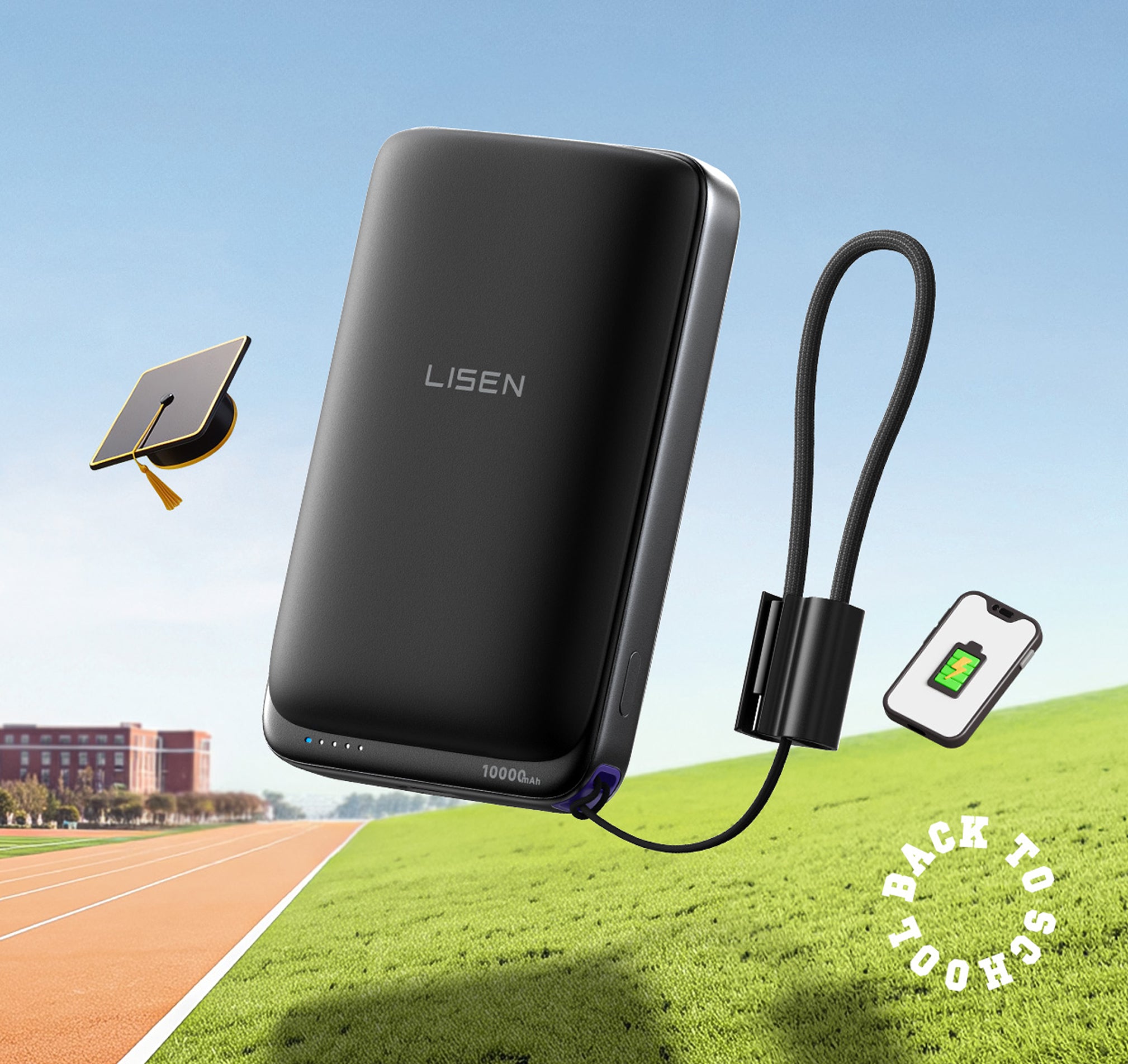LISEN 10000mAh Qi2 MagSafe Powerbank mit abnehmbarem Kabel