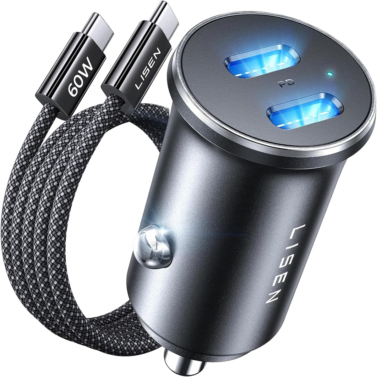 LISEN 90W シガーソケット USB 急速充電 車載充電器 全金属