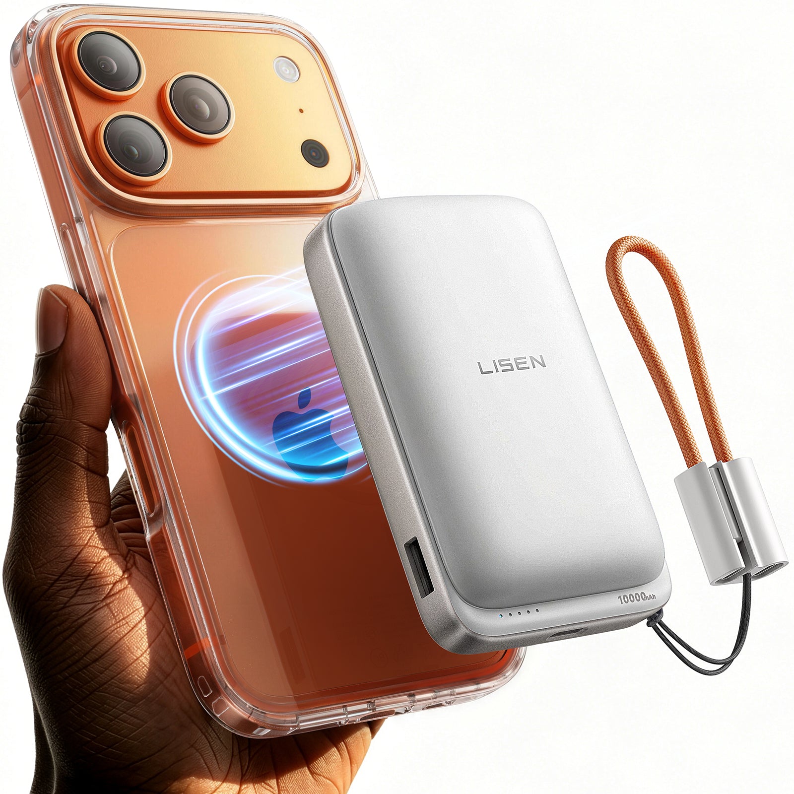 LISEN 10000mAh Qi2 MagSafe Power Bank with Detachable Cable