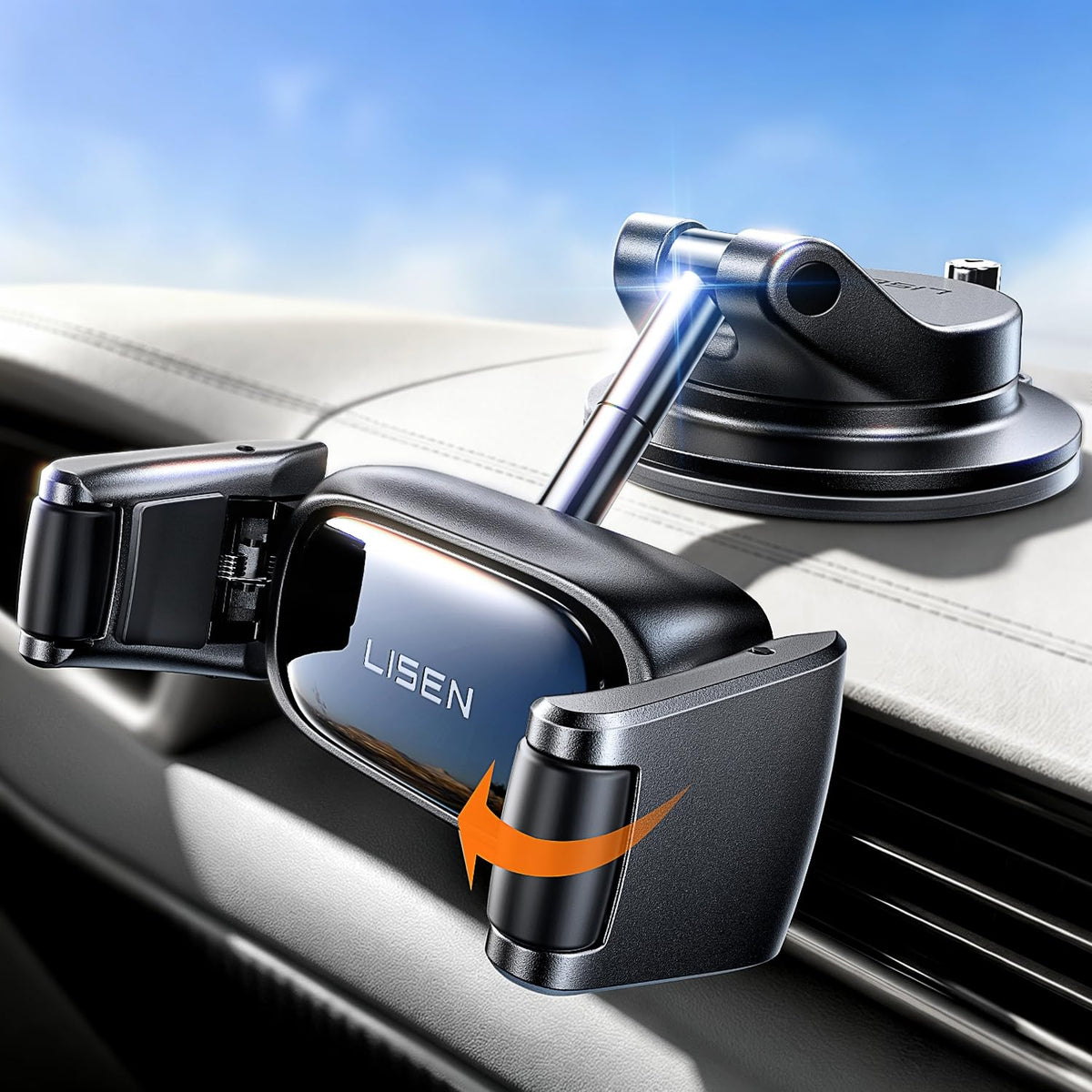 LISEN Car Phone Holder [2026 Industry-First] Dashboard/Windscreen Mobile Car Phone Mount Suction Phone Holder for Cars for iPhone 17 16 Pro Max Samsung S26 Gadgets,Black Medium