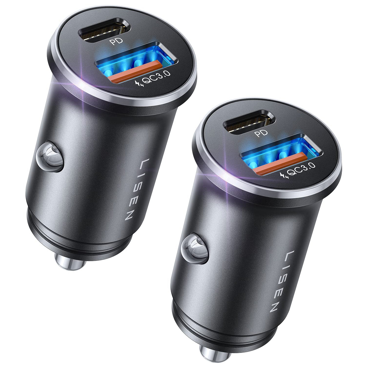 LISEN 2-Pack USB C Car Charger 54W Car Cigarette Lighter USB Charger[Mini&Metal] Fast Charge USBC Fast Car Charger Adapter for iPhone 16 15 14 Pro Max Plus 13 12, iPad Pro, Back to School