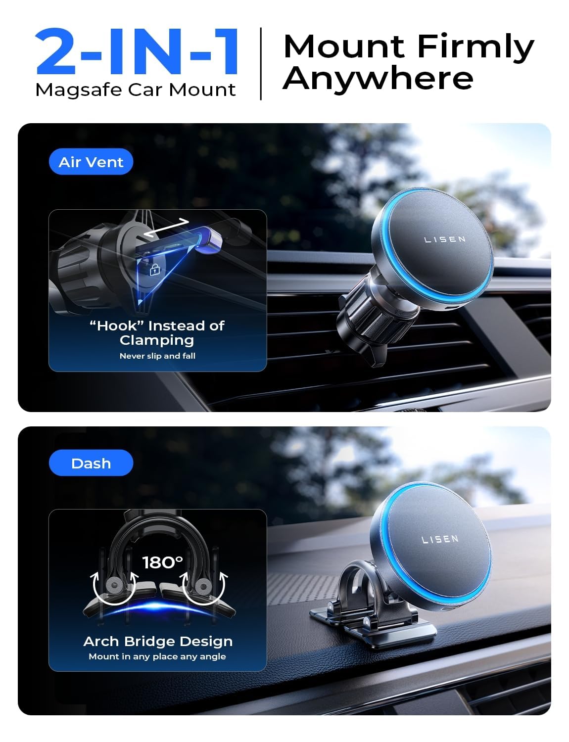 LISEN for Magsafe Car Mount Charger Magnetic Phone Holder for Car Wireless