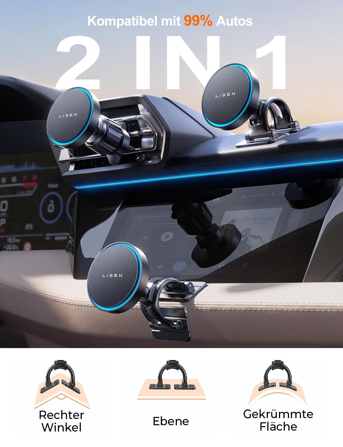 LISEN 15W Pro Support Téléphone Voiture Magsafe Induction Chargeur -[24X N52 Aimants] Support Telephone Voiture Magnetique, 360°Rotation Porte Telephone Voiture Aimanté pour iPhone 17 Pro Max 16-12